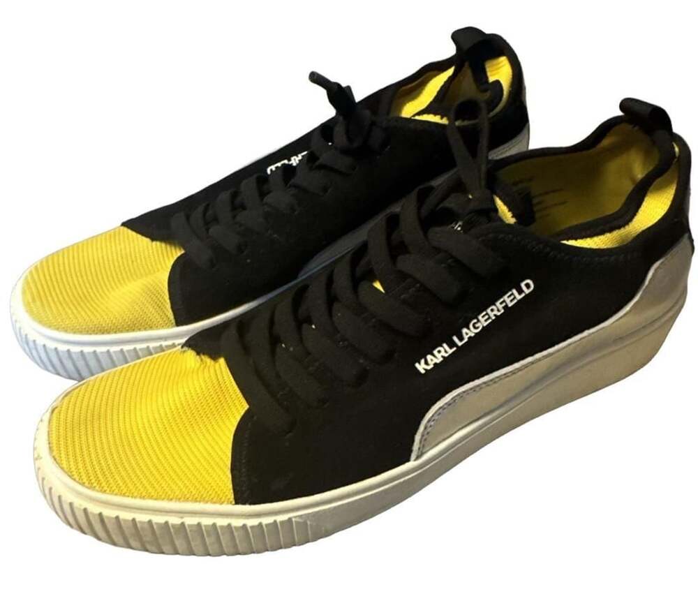 Karl Lagerfeld Black and Yellow Low Top Sneakers, Size 10.5M/43.5D